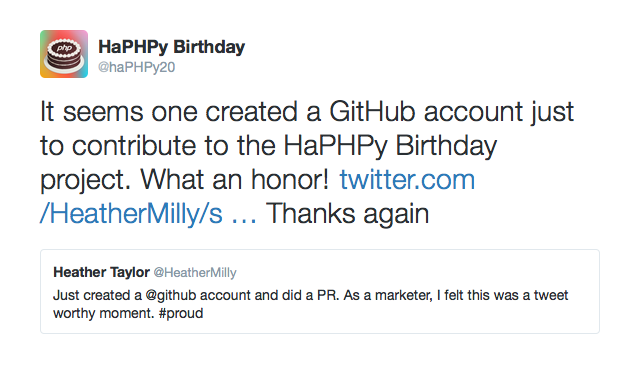PUG organizer opening a GitHub account to support HaPHPy Birthday